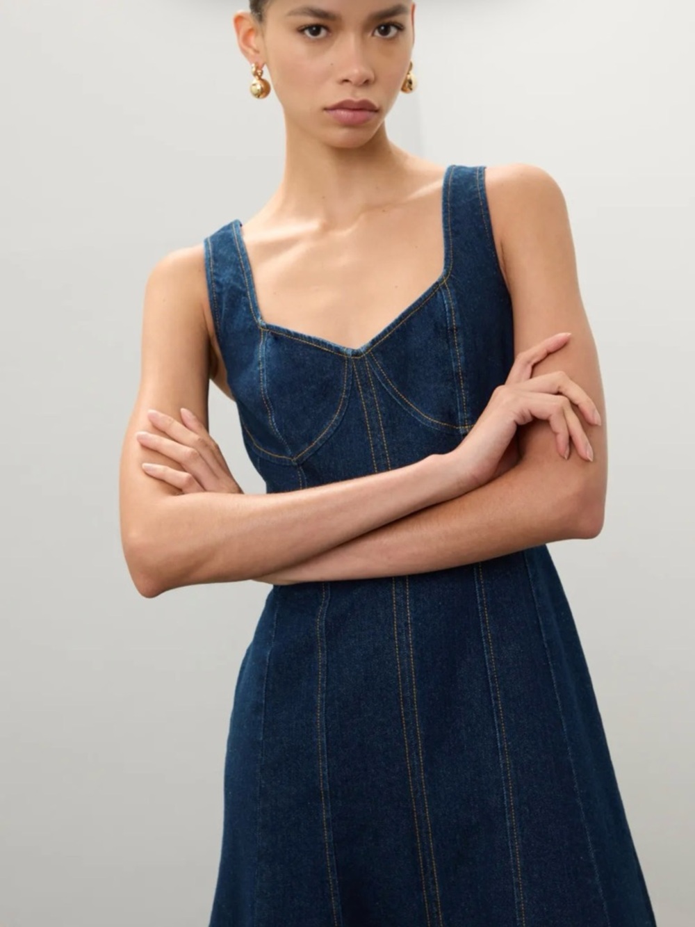 Jason Wu Fit and Flare Denim Midi Dress Sweetheart Neckline Size 0 Western Rodeo - Picture 4 of 12